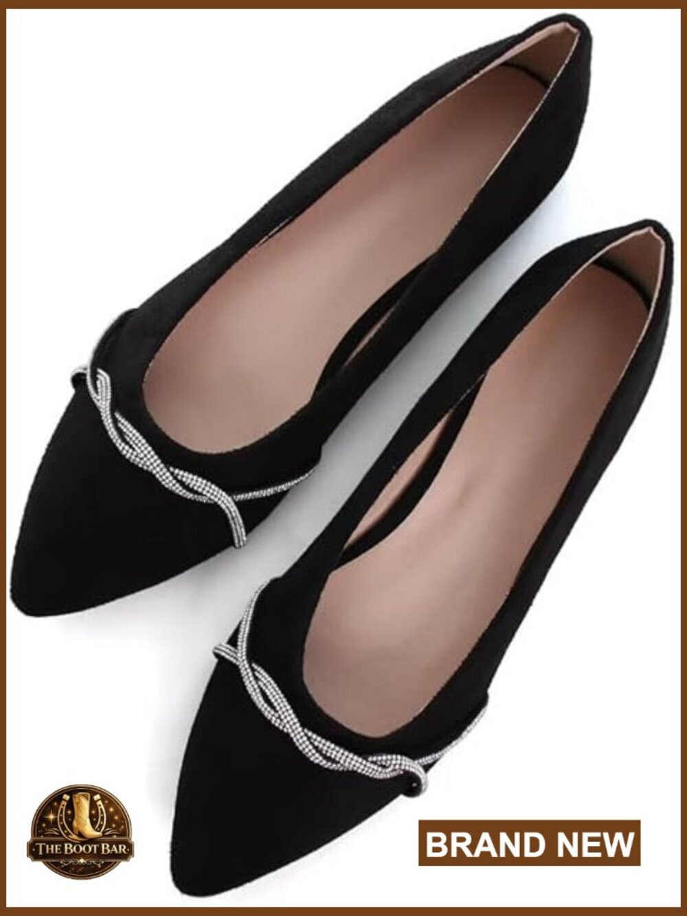Pointed Toe Bowknot Ballet Flats Rhinestones Slip On Suede Casual Dress Shoes